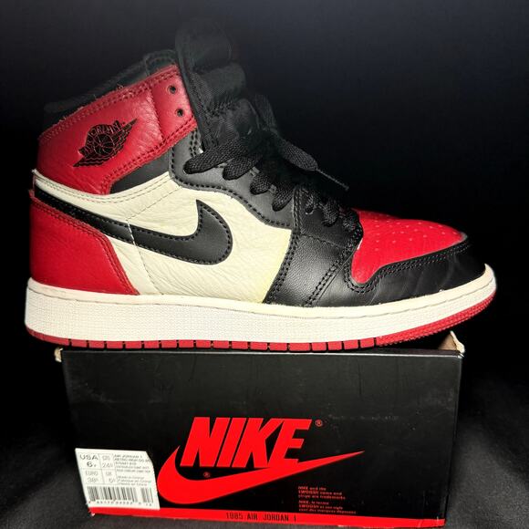 Size 6 - Nike Air Jordan 1 OG BG 'Bred Toe' 2018 Shoes - Picture 1 of 8
